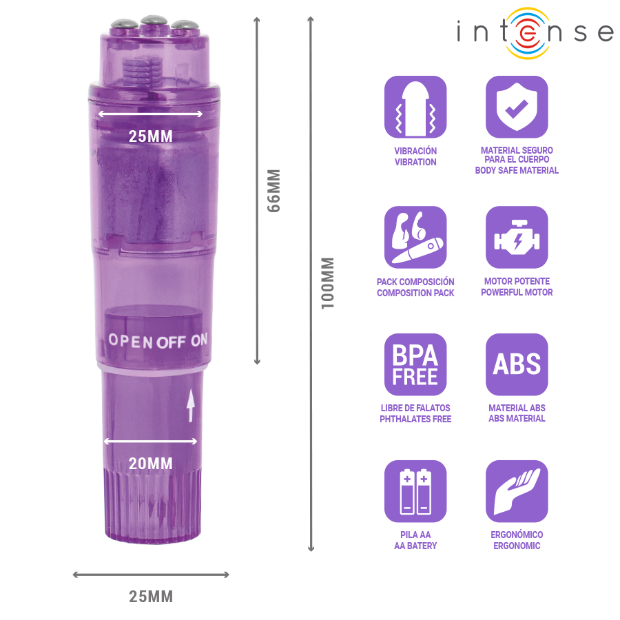 INTENSE - KURT MINI MASAJEADOR CON 4 CABEZALES INTERCAMBIABLES LILA - Imagen 2