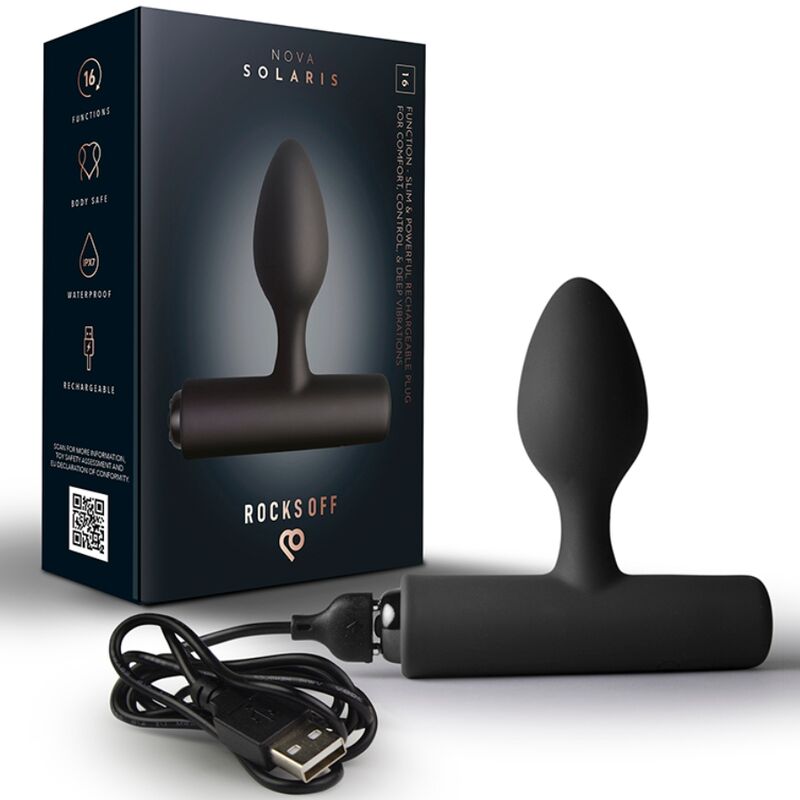 ROCKS-OFF – NOVA SOLARIS PLUG ANAL FINO RECARGABLE 16 FUNCIONES NEGRO