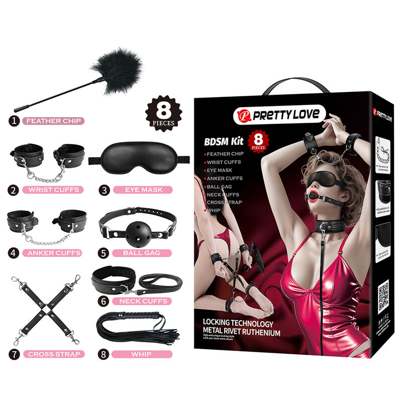 PRETTY LOVE – KIT BDSM 8 PIEZAS NEGRO