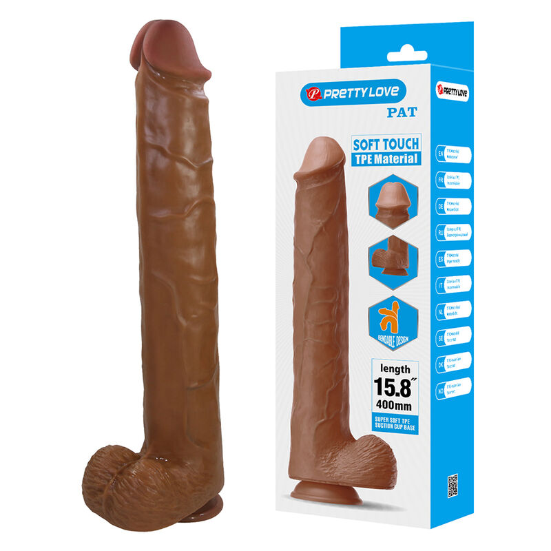 PRETTY LOVE – PAT DILDO REALÍSTICO FLEXIBLE CON VENTOSA 40 CM -Ø- 6 CM MARRÓN