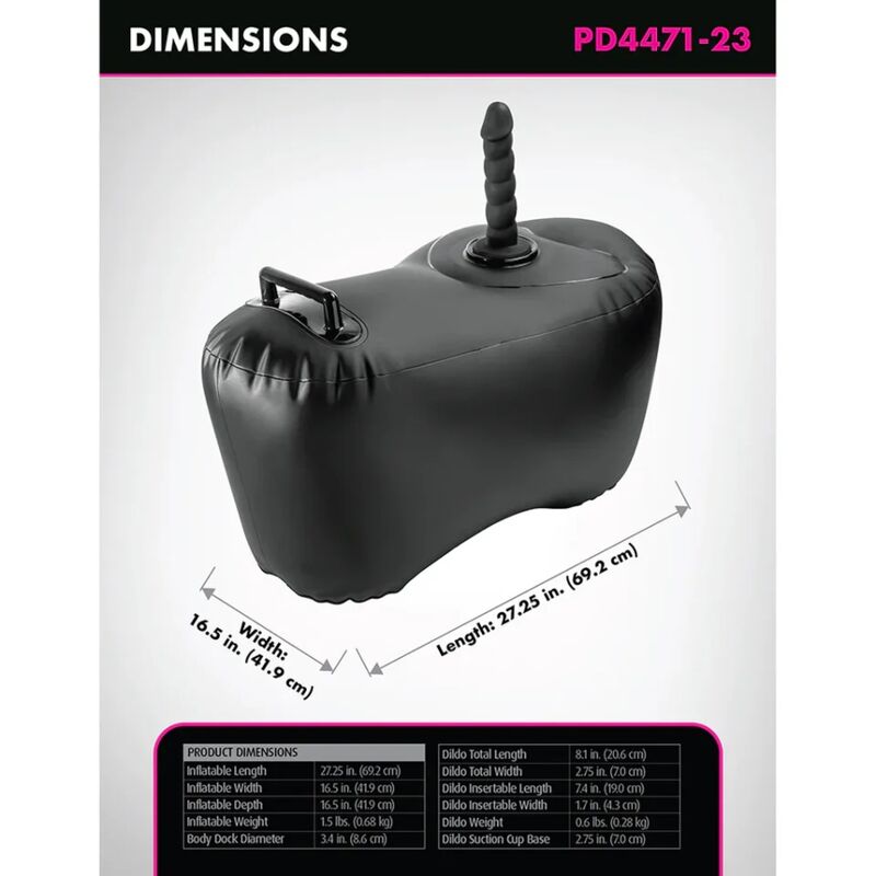 FETISH FANTASY SERIES - SILLÓN HINCHABLE BODY DOCK CON DILDO 69,2 CM NEGRO - Imagen 4