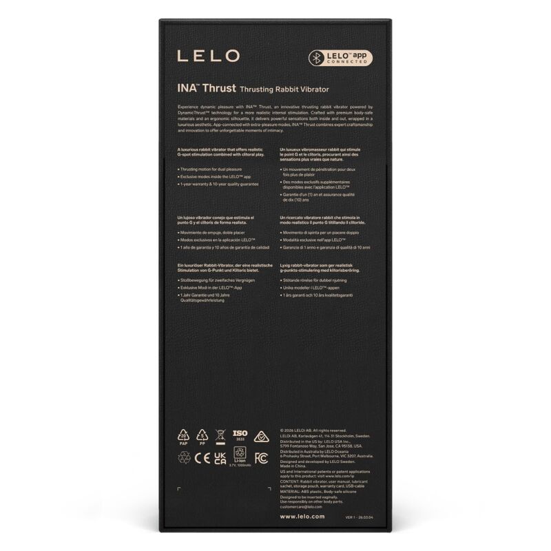 LELO - INA THRUST VIBRADOR RABBIT CON EMPUJE NEGRO - Imagen 2