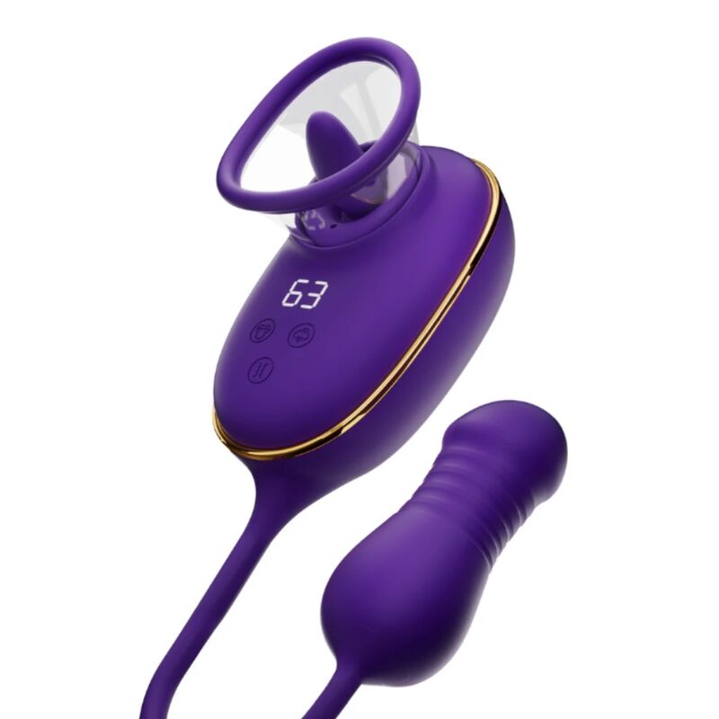 SHE.E.O – SUCCIONADOR DE CLÍTORIS CON EFECTO LICKING Y ESTIMULADOR ANAL MORADO