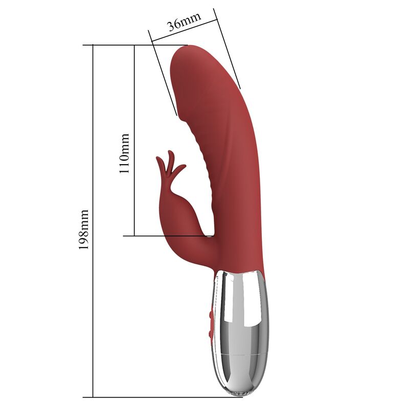 PRETTY LOVE - VIBRADOR RABBIT ROSEWOOD 30 FUNCIONES RECARGABLE USB ROJO - Imagen 3