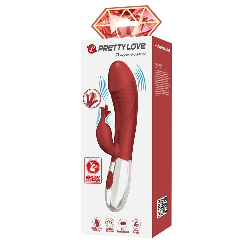 PRETTY LOVE - VIBRADOR RABBIT ROSEWOOD 30 FUNCIONES RECARGABLE USB ROJO - Imagen 8