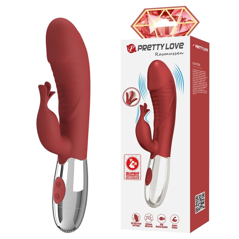 PRETTY LOVE - VIBRADOR RABBIT ROSEWOOD 30 FUNCIONES RECARGABLE USB ROJO - Imagen 9