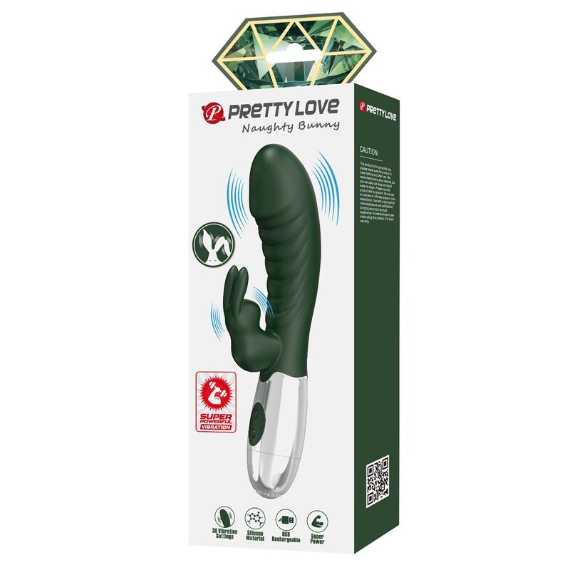 PRETTY LOVE - VIBRADOR RABBIT NAUGHTY BUNNY 30 FUNCIONES RECARGABLE USB VERDE - Imagen 6