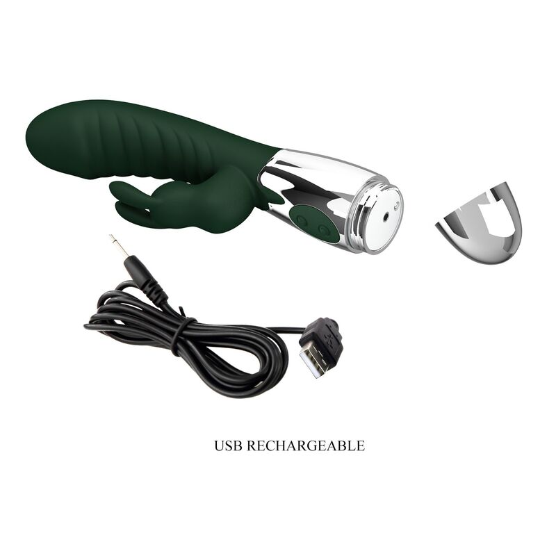 PRETTY LOVE - VIBRADOR RABBIT NAUGHTY BUNNY 30 FUNCIONES RECARGABLE USB VERDE - Imagen 10