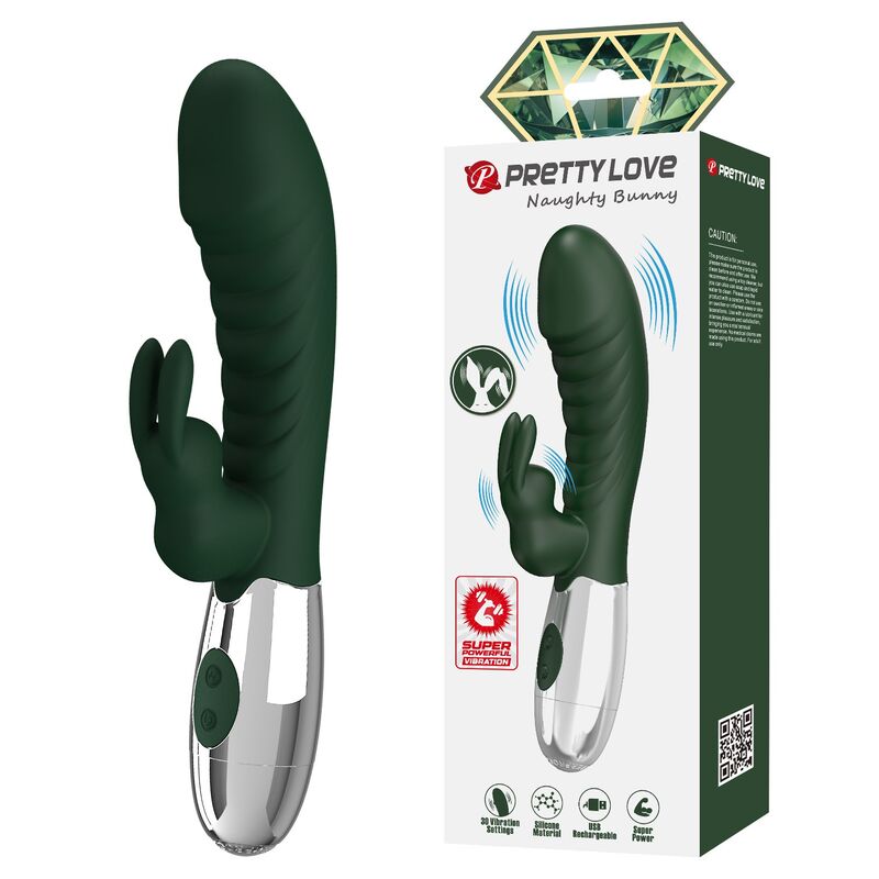 PRETTY LOVE - VIBRADOR RABBIT NAUGHTY BUNNY 30 FUNCIONES RECARGABLE USB VERDE - Imagen 7