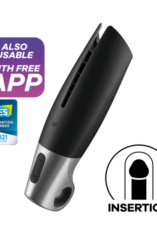 SATISFYER – POWER MASTURBATOR NEGRO Y PLATA