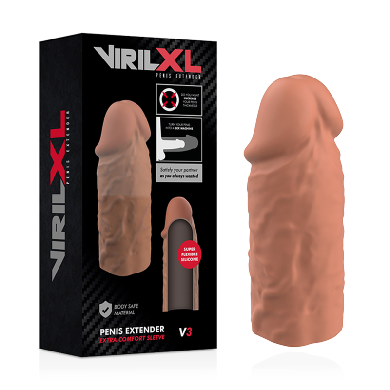 VIRILXL - EXTENSIÓN DE PENE LIQUID SILICONE V3 MARRÓN - Imagen 3