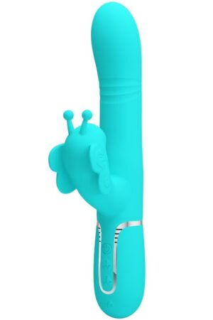 PRETTY LOVE - VIBRADOR RABBIT MULTIFUNCIÓN 4 EN 1 MARIPOSA VERDE AGUA