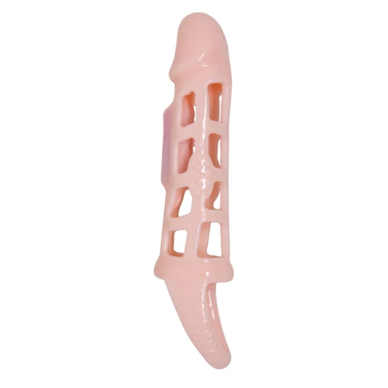 BAILE – FUNDA EXTENSORA PENE CON VIBRACIÓN Y STRAP NATURAL 13.5 CM